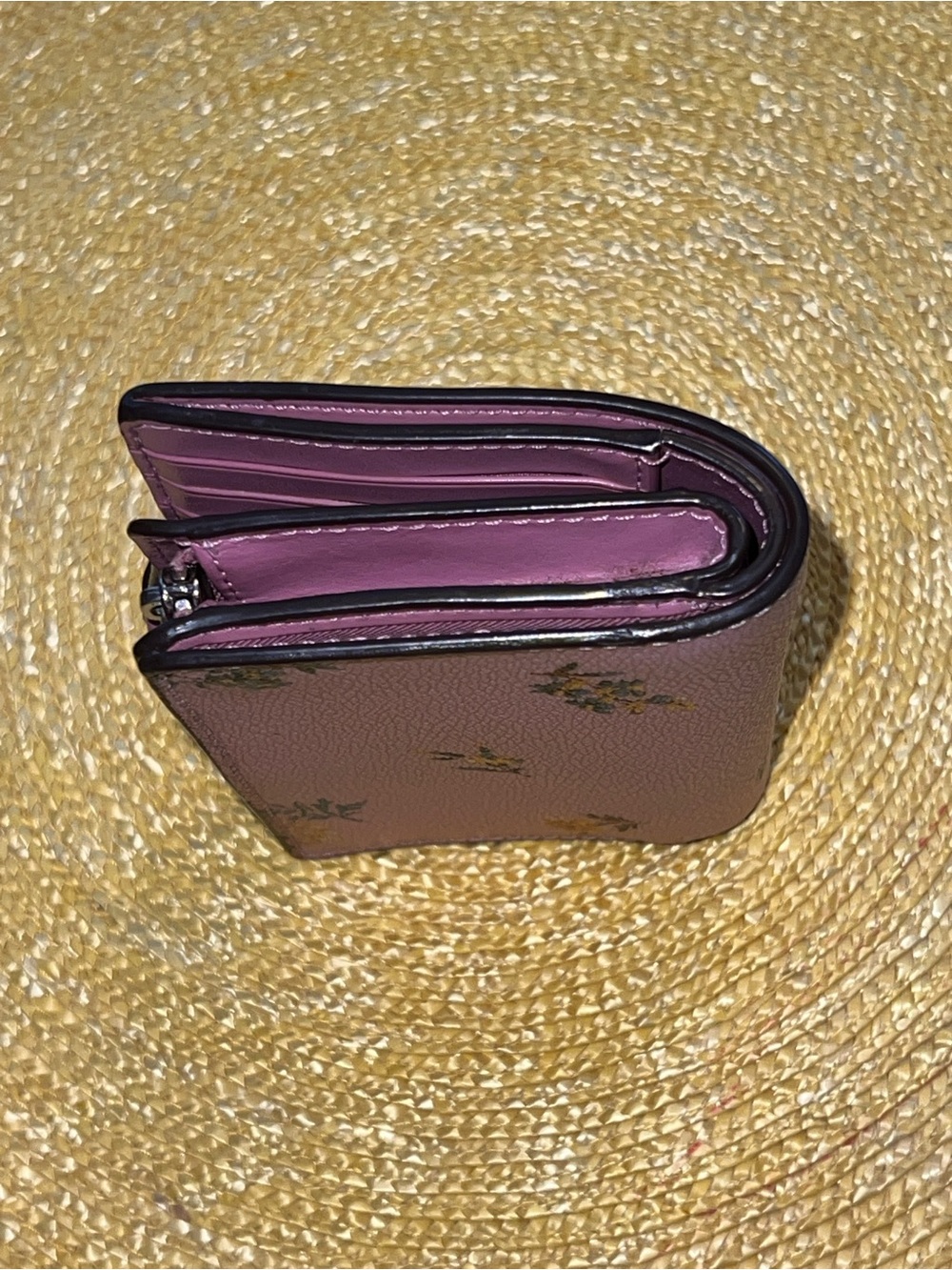 Coach Medium Corner Zip Wallet Featuring a Pink Dandelion Floral Print - Picture 4 of 10